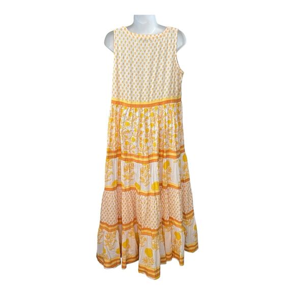 Chelsea & Theodore Maxi Dress Sz S 100% Cotton Tiered Yellow Floral Boho Beachy - Picture 3 of 9